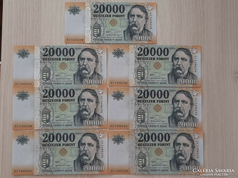 20000 forint bankjegy 2017 UNC 7db sorszámkövető GC sorozat