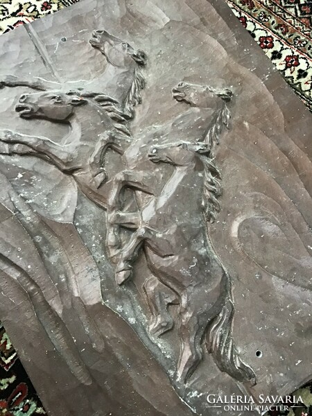 Old marked massive aluminum equestrian mural