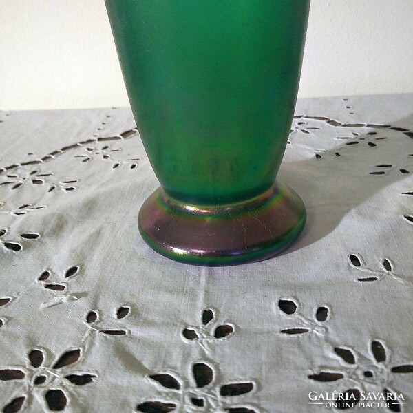 A curiosity! Márton Horváth: beautiful green goblet vase - marked, flawless copy!