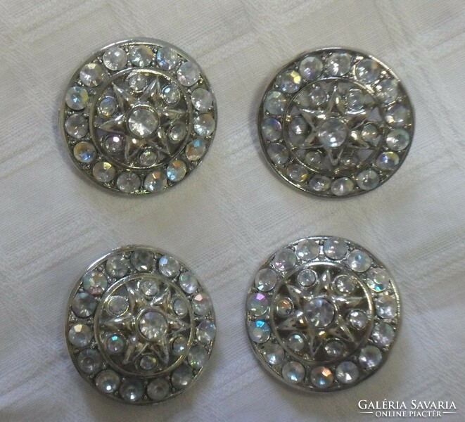 Silver-colored button with rhinestones, 4 pcs. For button collectors, tailoring - sewing - creative.