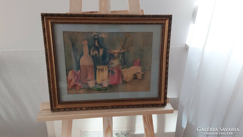 (K) beautiful tabletop still life painting 35x44 cm with frame