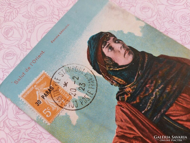 Régi képeslap művészeti levelezőlap beduin hölgy