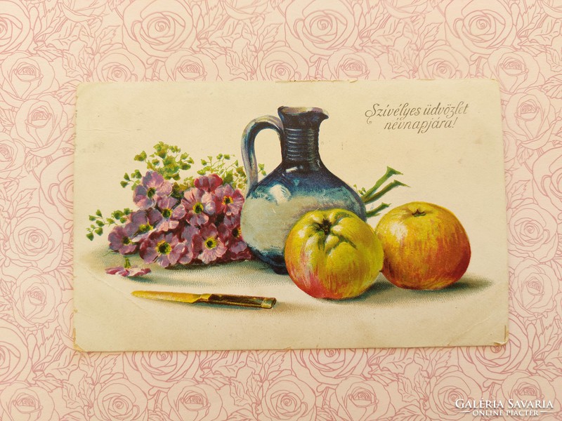 Old postcard 1917 postcard table still life