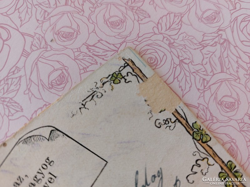 Régi újévi képeslap 1900 levelezőlap malac lóhere