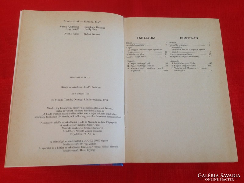 MAGYAR-ANGOL KÉZISZÓTÁR MAGAY - ORSZÁGH 1990-es; - 2. KIADÁS