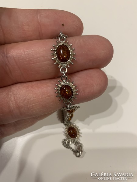 925 silver bracelet with amber stones
