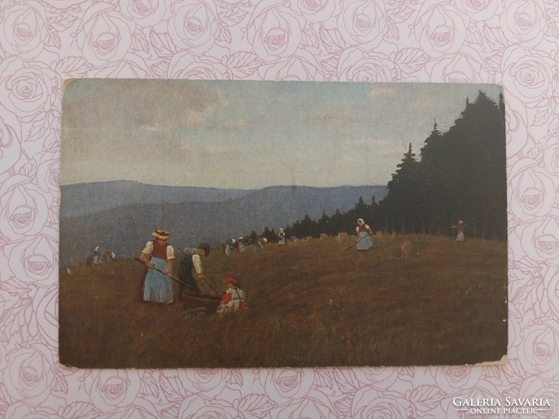 Old postcard art postcard mowing