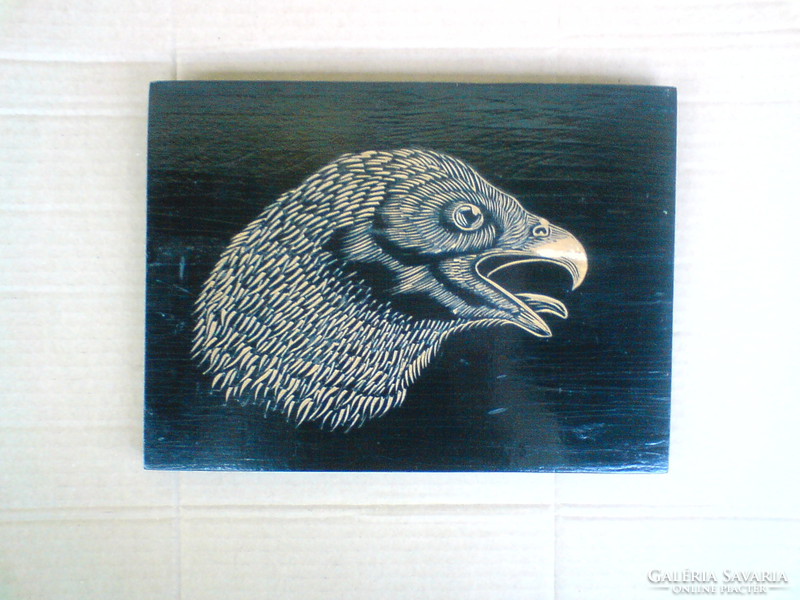 Old, unique hand-carved, engraved wood image 22.8 cm x 16.5 cm