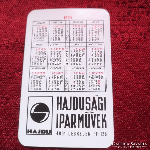 Hajdúság industries card calendar 1974