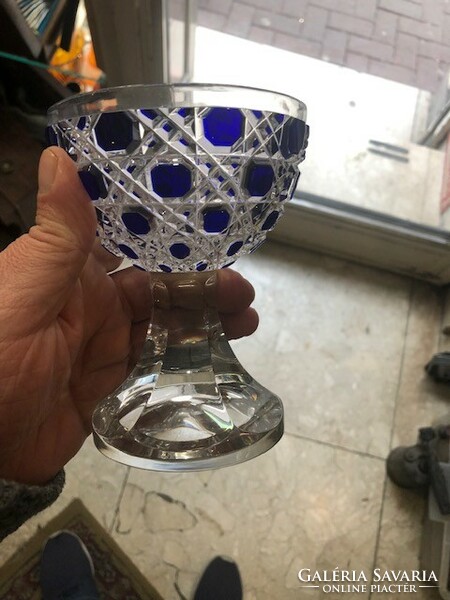 Art deco crystal goblet, 16 cm high, hand painted.