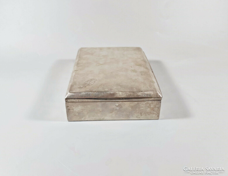 Antique art deco 0.800 Silver 377 gram card box with diana head stamp, 1930s (j337)