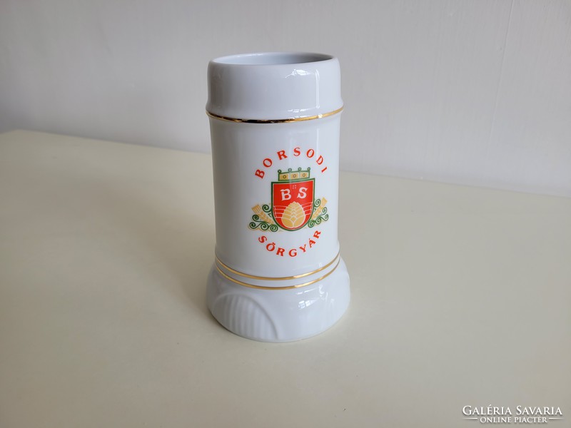 Old retro borsod brewery advertising raven house porcelain beer mug cup