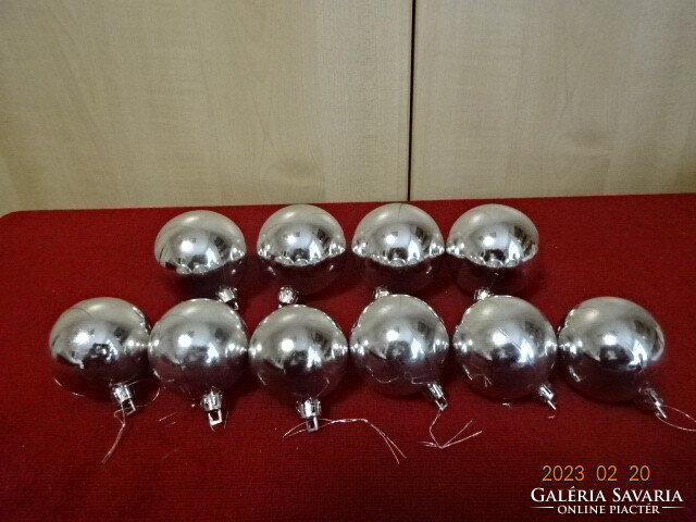 Christmas glass ball, silver color, six + four pieces. Jokai.