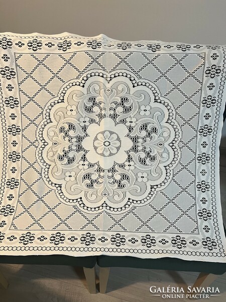 Openwork machine lace cream white tablecloth 78x84 cm