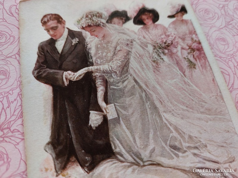 Old postcard art postcard wedding