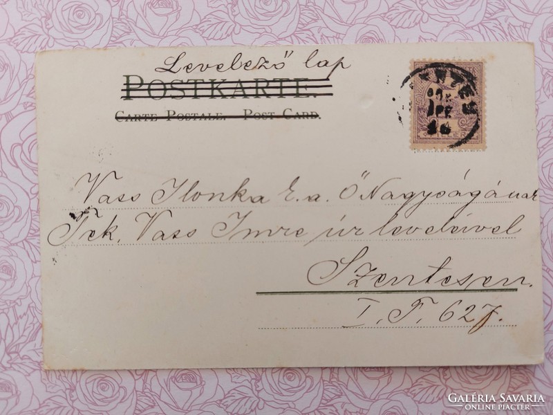 Régi képeslap 1900 levelezőlap tájkép szántóföld lovas eke
