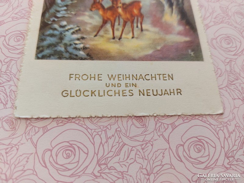 Old Christmas postcard postcard with deer angels