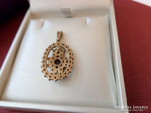 Antique silver gilded Czech garnet pendant