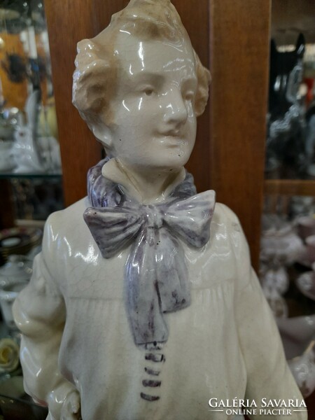 End of the 19th century Austria, porcelain figure of a boy with a basket in the Podany style, statue, portrait. 48 Cm.