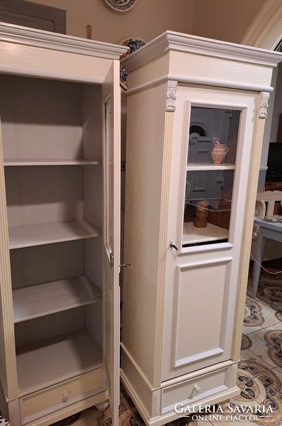 Pewter narrow storage cabinet with bookshelves