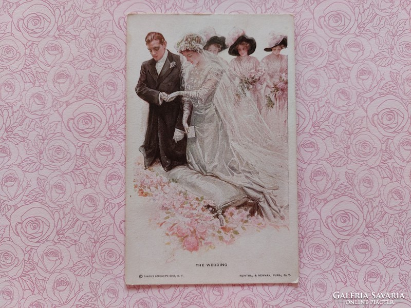 Old postcard art postcard wedding