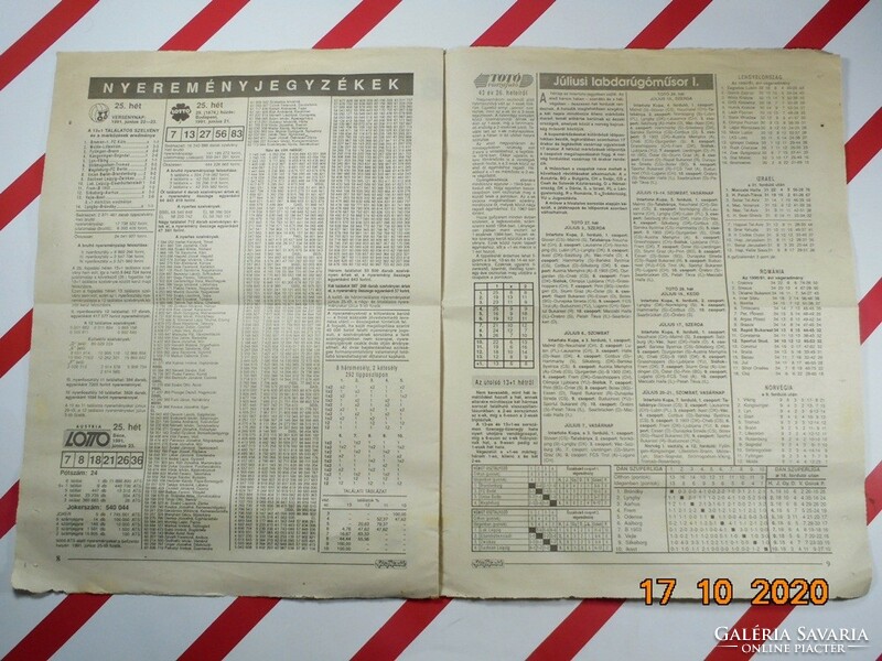 Old retro newspaper weekly - sports betting toto-lottery weekly - 29.06.1991. As a birthday present