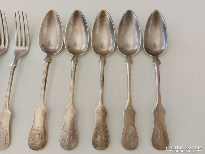 Old alpaca monogrammed cutlery spoon fork ladle 11 pcs
