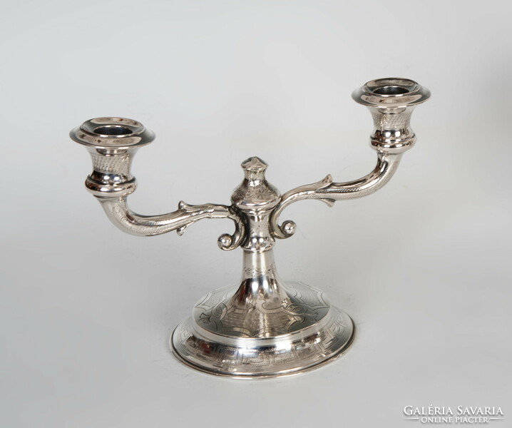 Pair of silver 2-branch table candle holders