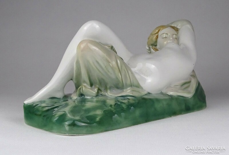 1L620 old rare Zsolnay porcelain reclining nude statue 22 cm