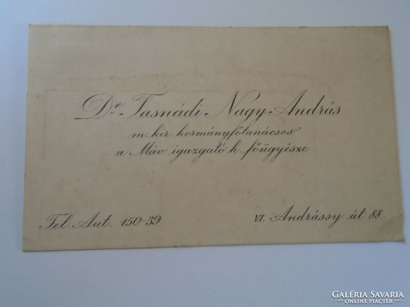 Za418.14 Dr. András Tasnádi - Minister of Justice (Máv Prosecutor General) - business card 1930's