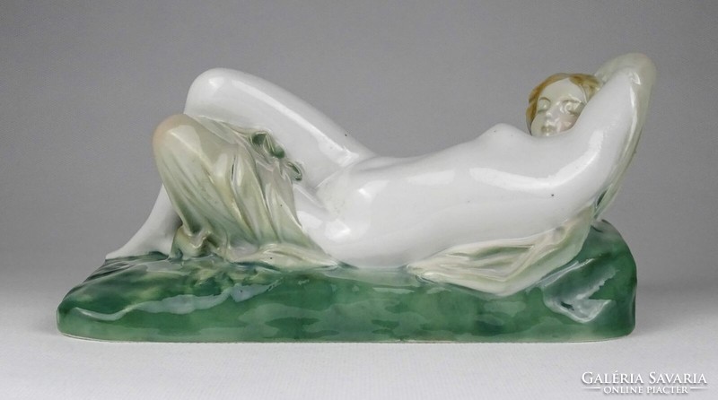 1L620 old rare Zsolnay porcelain reclining nude statue 22 cm