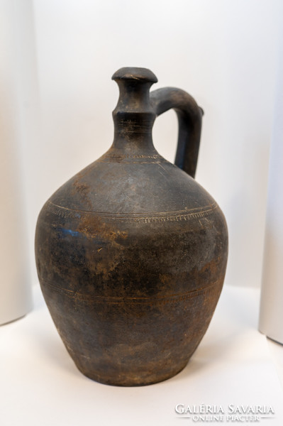 19th century medium-sized jug, black ceramic from Mohács, 30 cm
