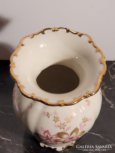 19,5cm Német Seltmann Weiden Bavaria Porcelán Váza -- aranyozott virágmintás karélyos