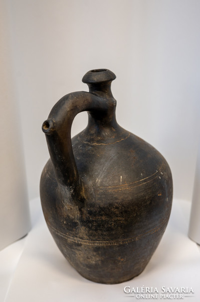 19th century medium-sized jug, black ceramic from Mohács, 30 cm