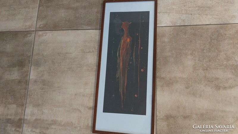 (K) strange abstract painting with devil figure 25x61 cm frame