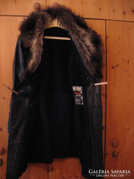 Borg Getaway női fekete bélelt bőr kabát 48