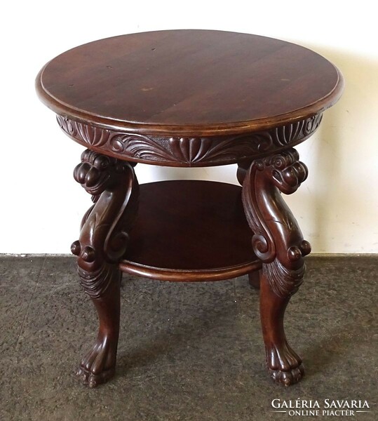 1M012 lion-legged round table with mermaid carving