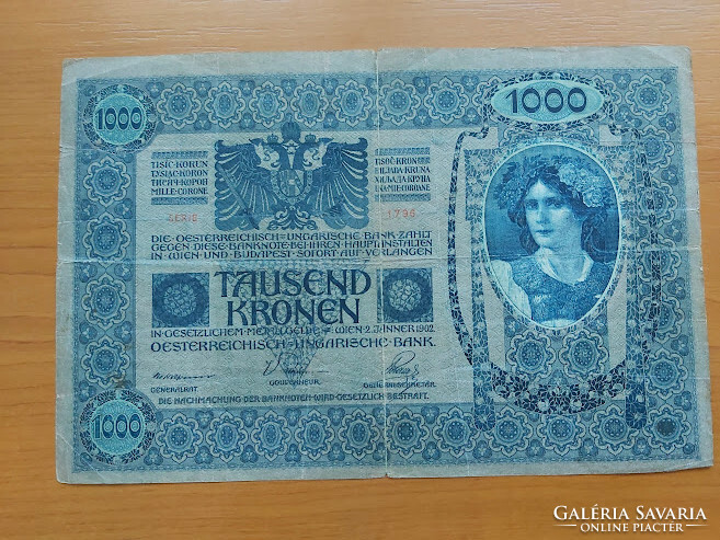 AUSZTRIA 1000 KORONA 1902 (1919) DÖ.Deutschösterreich felülbélyegzéssel