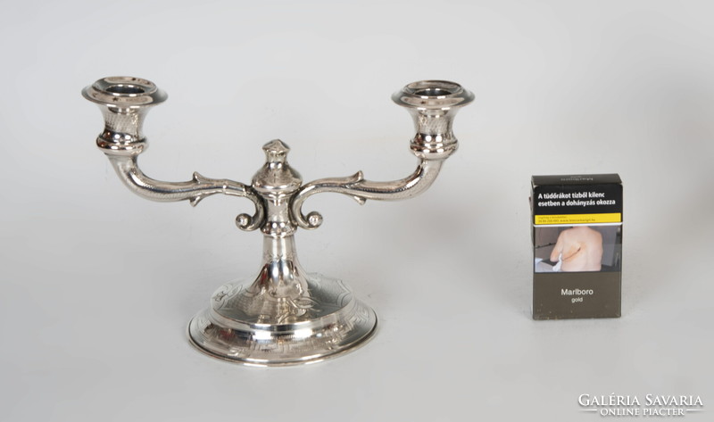 Pair of silver 2-branch table candle holders