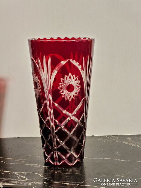 Polished crimson red crystal vase 20cm -- lead crystal vase crimson red red burgundy
