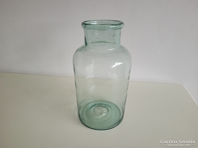 Régi vintage 5 L nagy méretű homorú aljú türkiz zöld befőttes dunsztos huta üveg 5 literes dekoráció