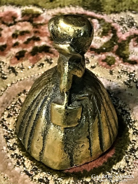 Antique brass maid bell, lady with basket sculpture, beautifully crafted