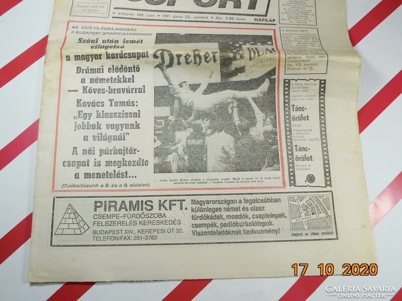 Régi retro újság napilap - Nemzeti Sport - 1991.06.22.  Születésnapra ajándékba