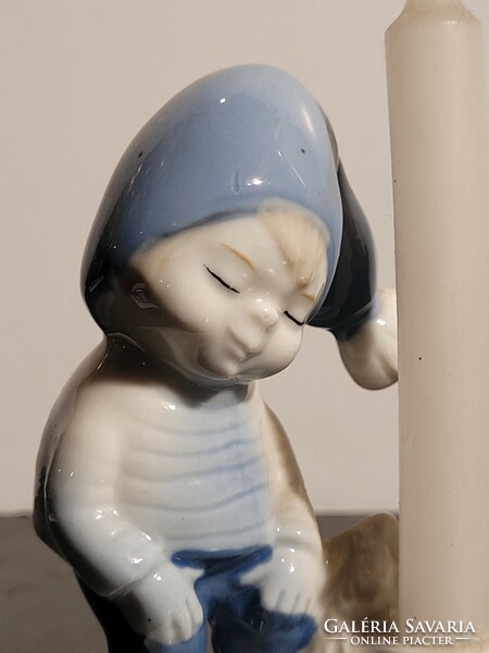 Wagner & Apel 9.5cm boy in nightcap candle holder GDR German porcelain figure boy