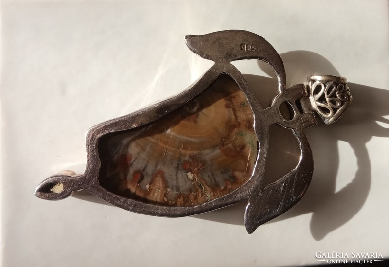Ezüst(sterling) achát 6x4cm kézműves medál ezüst nyaklánc11 g46 cm Navajo rezervátum Monument Valley