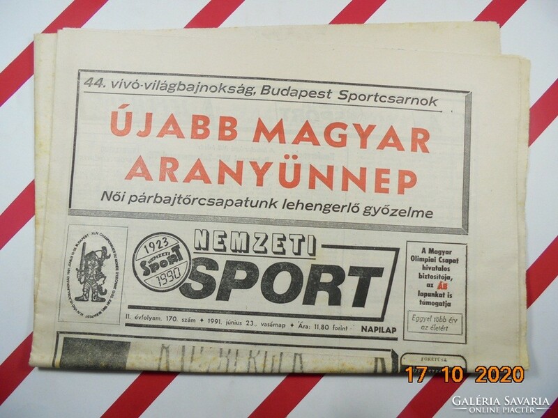 Régi retro újság napilap - Nemzeti Sport - 1991.06.23.  Születésnapra ajándékba