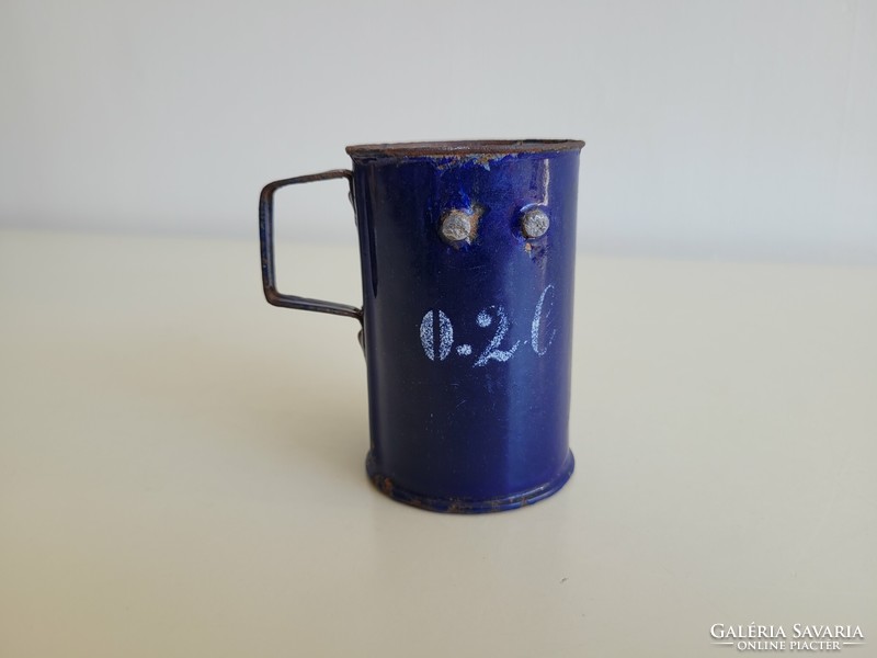 Old blue enameled measuring cup 0.2 l enamel marked measure