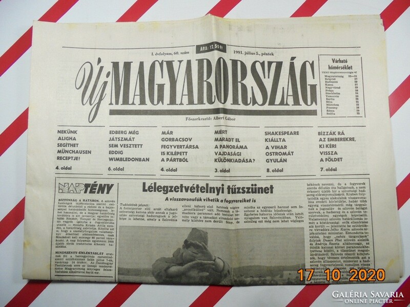 Régi retro újság- Új Magyarország -1991.07.05.- Ajándékba születésnapra