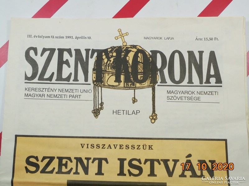 Régi retro újság hetilap - Szent Korona - Keresztény Magyarok - 1991.04.10.  Születésnapra ajándékba
