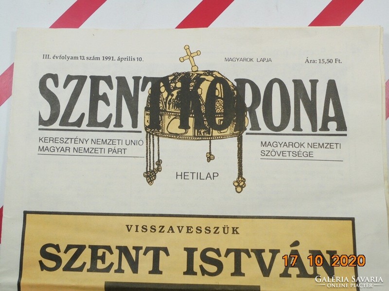 Old retro newspaper weekly - holy crown - Christian Hungarians - 10.04.1991. As a birthday present